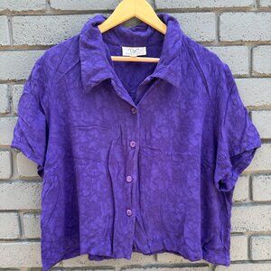 VTG Donna Ricco Boxy Shirt Boyfriend Crop Rayon Textured knit Crinkle Whimsigoth